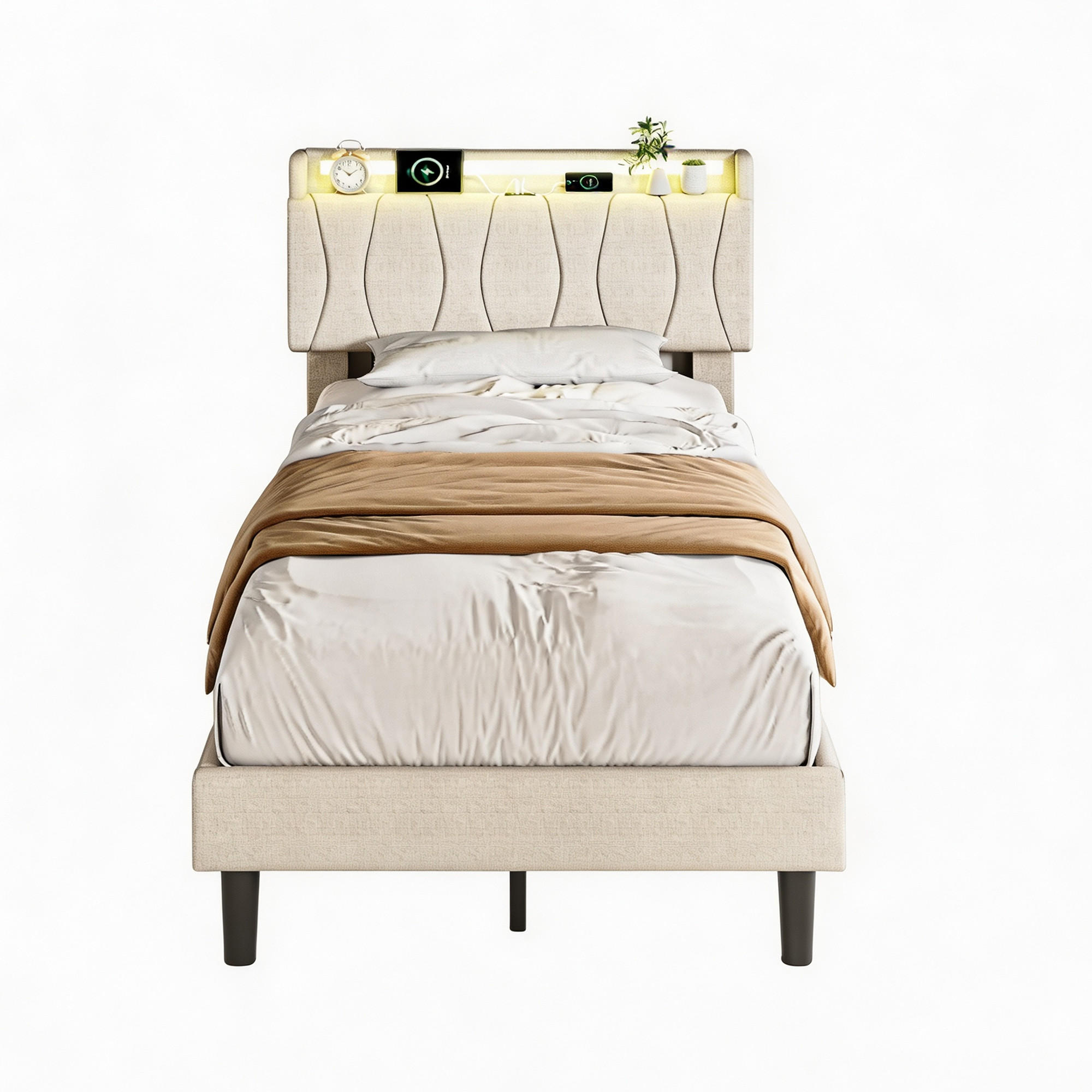 Genki Living Bett Beige 90x200 cm