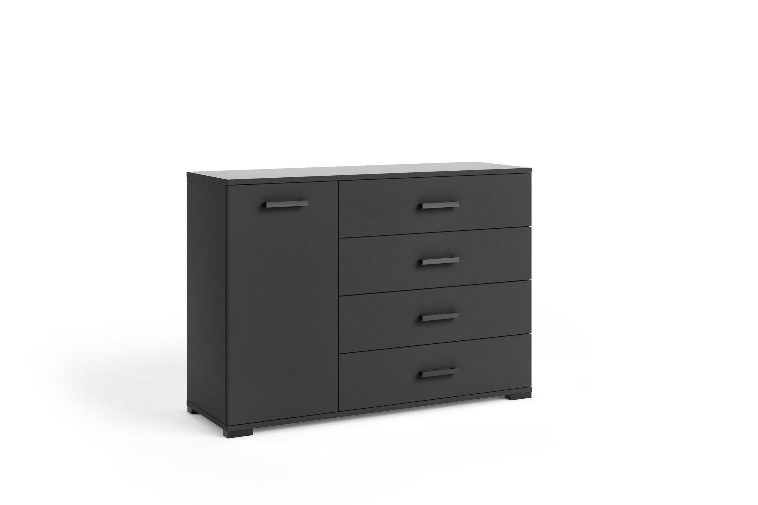 KOMMODE ALBANO 120/83/40cm mit 4 Schubladen 1 Türen Schwarz - Schwarz, Holzwerkstoff (120/83/40cm) - MASSENO