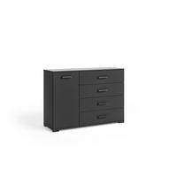 KOMMODE ALBANO 120/83/40cm mit 4 Schubladen 1 Türen Schwarz - Schwarz, Holzwerkstoff (120/83/40cm) - MASSENO