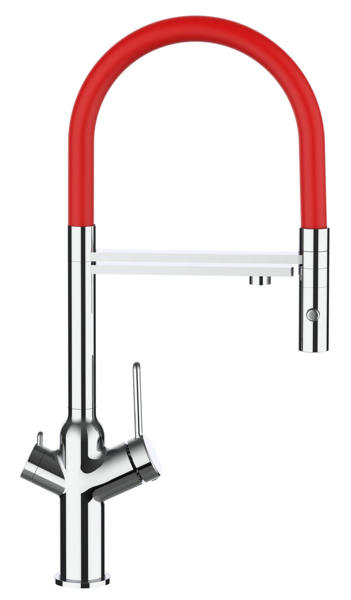 3-WEGE-KÜCHENARMATUR, Verchromt und Rot, 2-Strahl-Brause - Chromfarben, Metall (20.61/48/20.61cm) - VIZIO