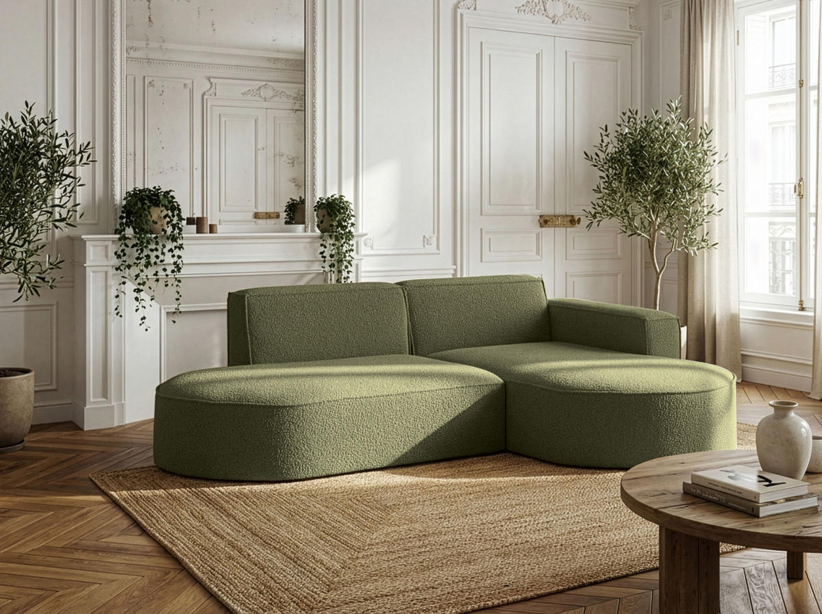 ECKSOFA Hana L-Form 3-Sitzer Ecke Rechts, Boucle, Grün 241/73/168 cm - Schwarz/Grün, Textil/Metall (168/241cm) - WFL GROUP