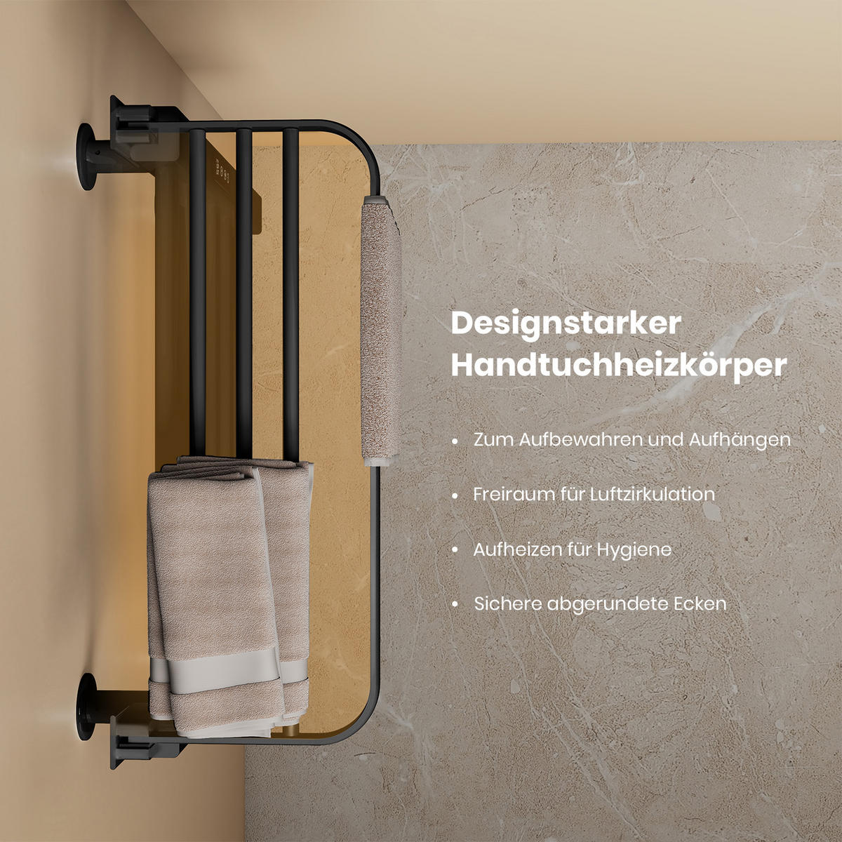 HEIZKÖRPER Elektrischer Handtuchhalter mit Ablage Schwarz 50/50/4,3 cm - Schwarz, Metall (50/50/25cm) - EMKE