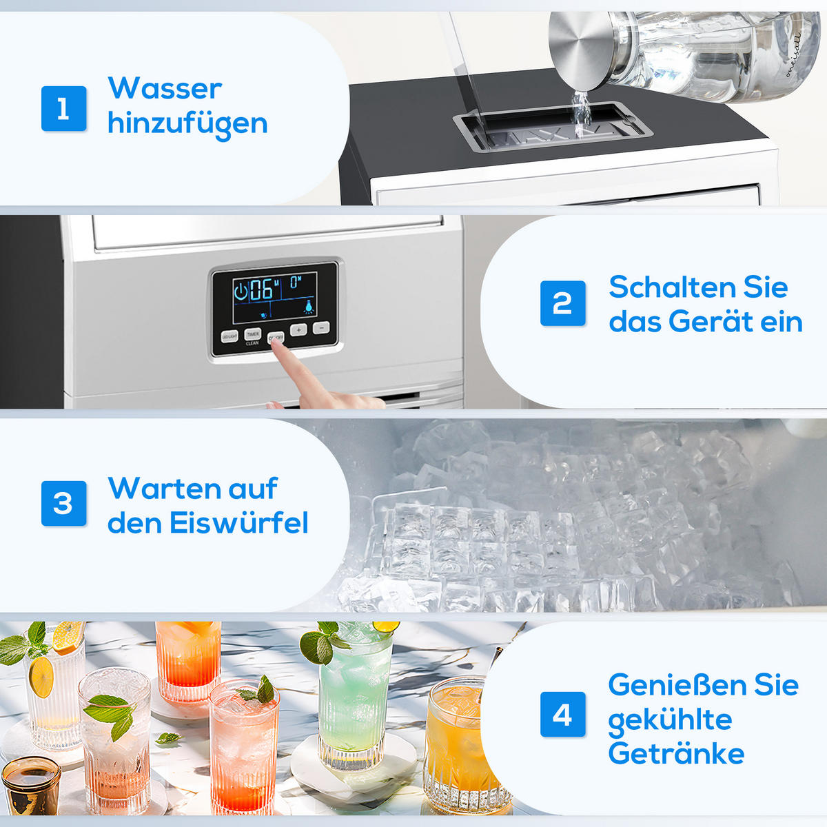 EISWÜRFELMASCHINE DE-07866 30 kg/24h, LED-Anzeige, mit Schaufel Silber - Silberfarben, Metall (33.9/60.2/34.5cm) - ComfortXL
