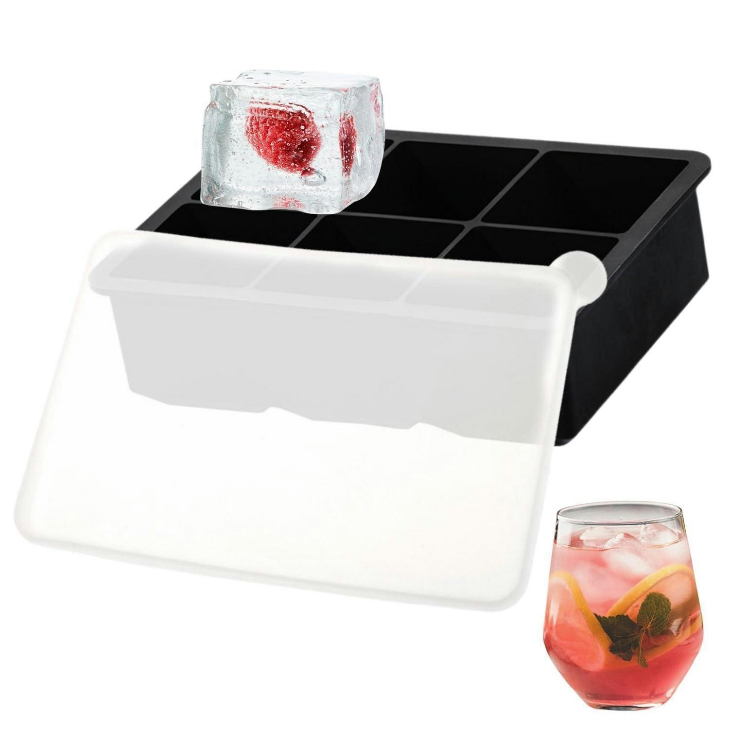 EISWÜRFELFORM mit Deckel Silikon Schwarz 6 Quadrate - Schwarz, Kunststoff (11.5/5/16.5cm)