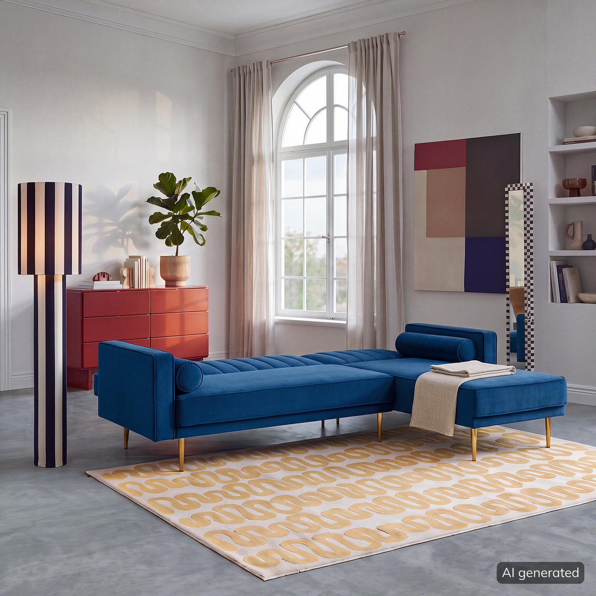 ECKSOFA mit Schlaffunktion - Goldfarben/Blaugrau, Textil/Metall (223/144cm) - home24