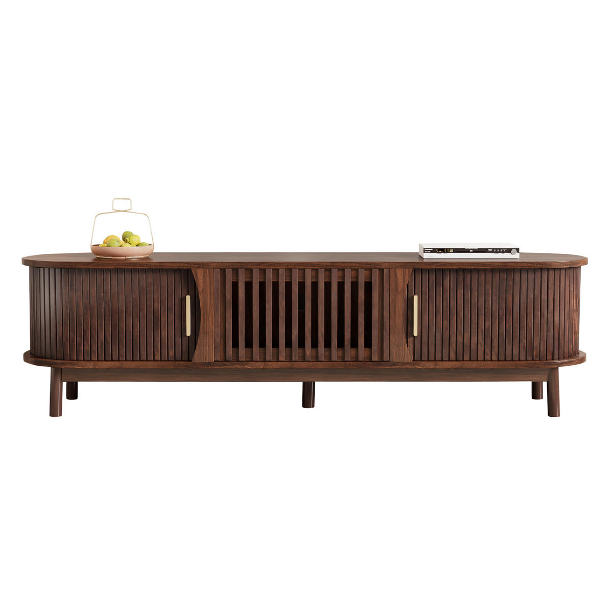TV komoda, 165/39,5/46 cm, MDF hnedá, s posuvnými a výklopnými dvierkami - hnedá, kompozitné drevo (165/46/39.5cm) - BEAOK