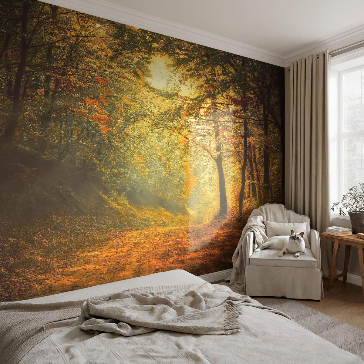 FOTOTAPETE 104x70 cm - Herbstlandschaft - Gelb, Textil (104/70cm) - Wallfluent