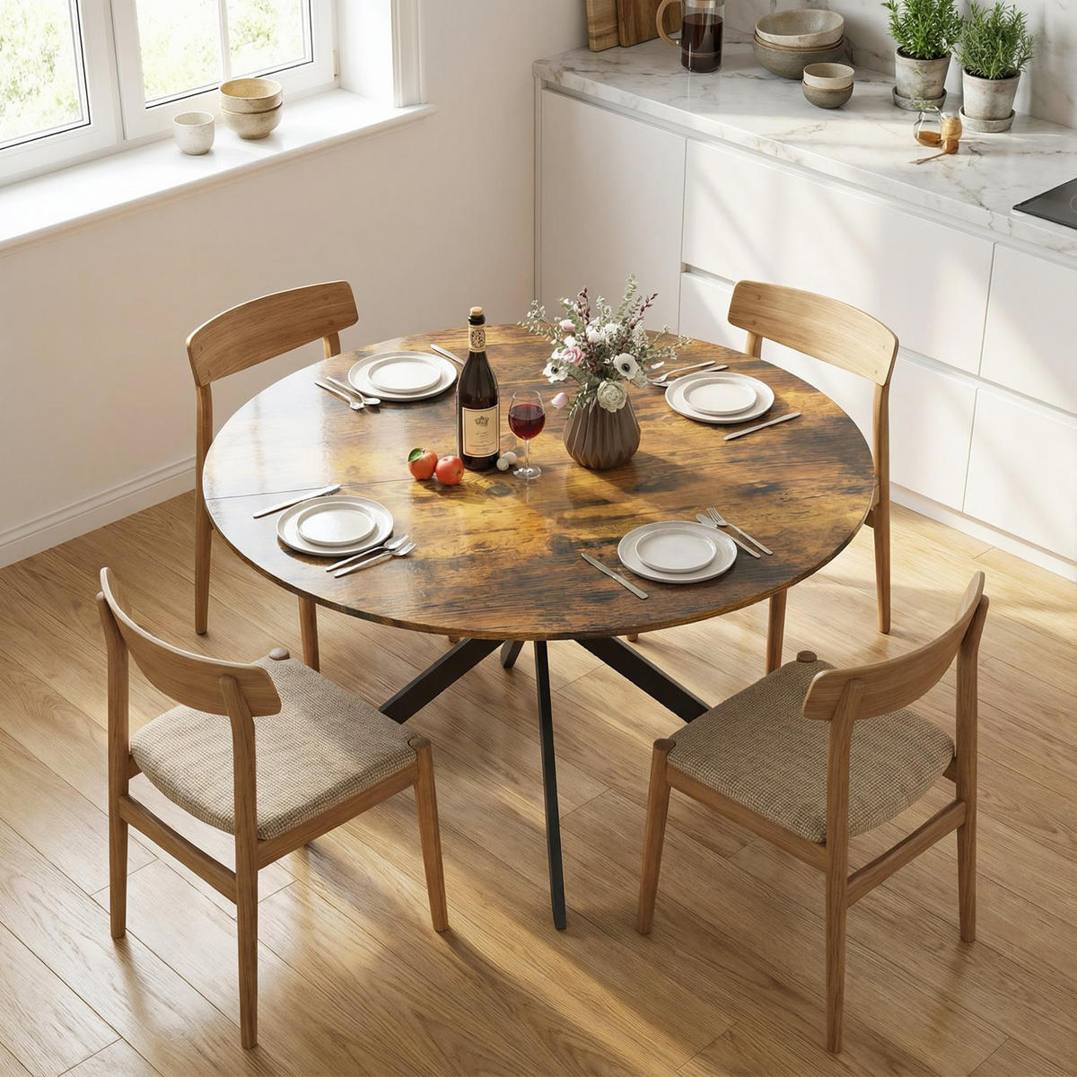 ESSTISCH rund Braun 120/120/75 cm - Braun, Metall (120/120/75cm) - HOMCOM