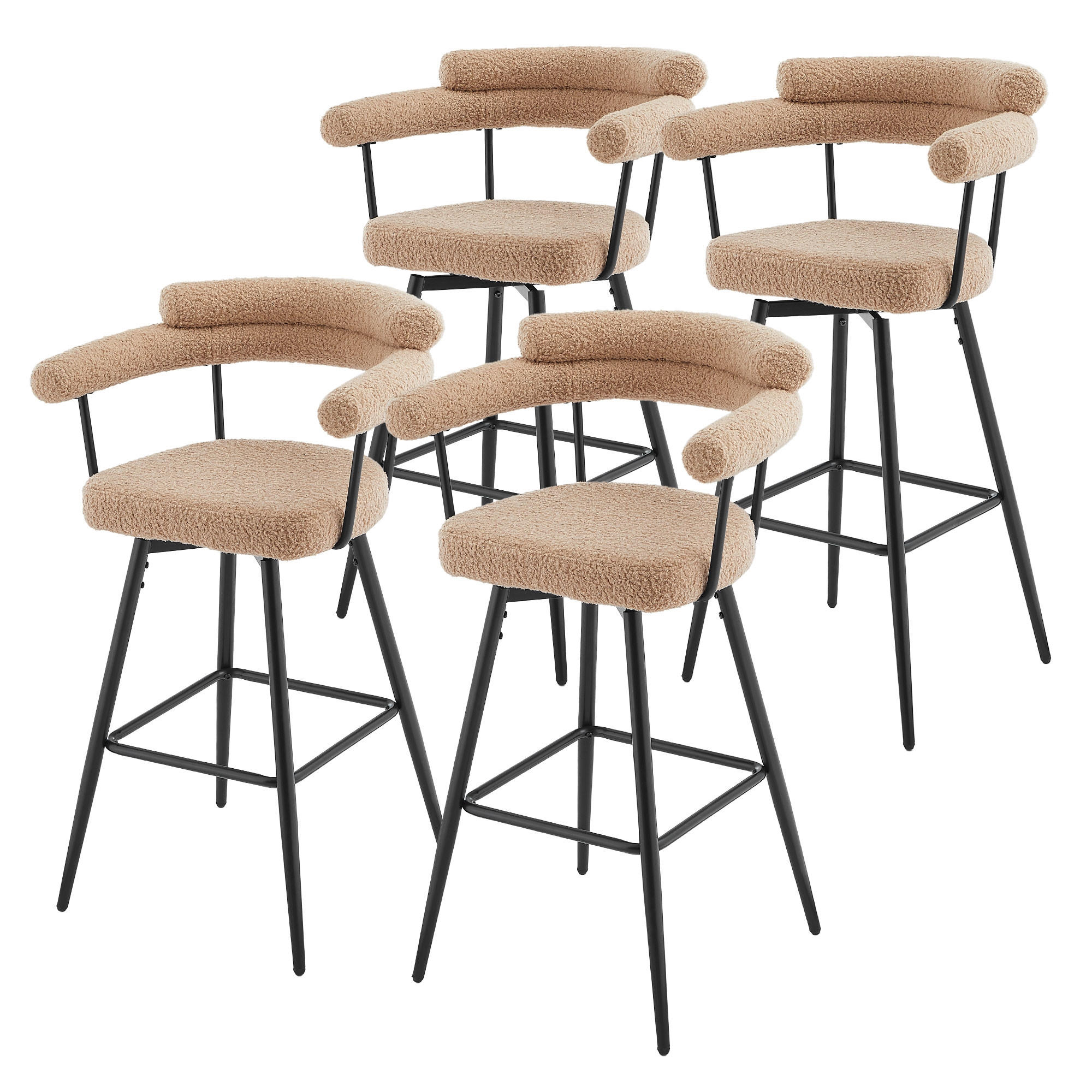 ML-DESIGN BAROVÉ ŽIDLE, sada 4 ks, otočné, hnědé s plyšovým potahem, výška 76 cm