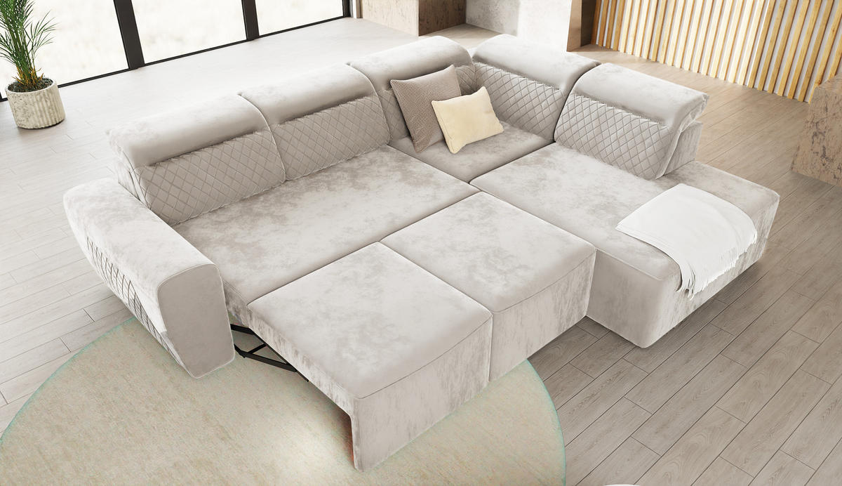 ECKSOFA Reid Beige Samt - Beige/Schwarz, Holz/Kunststoff (273/224cm) - S-Style Möbel