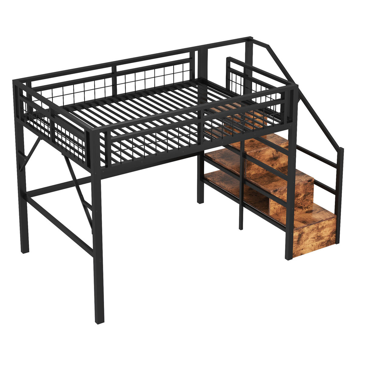 HOCHBETT 140/200 cm Schwarz mit LED-Lichtleiste und Stauraum - Schwarz, Metall (140/200cm) - MIVRAY
