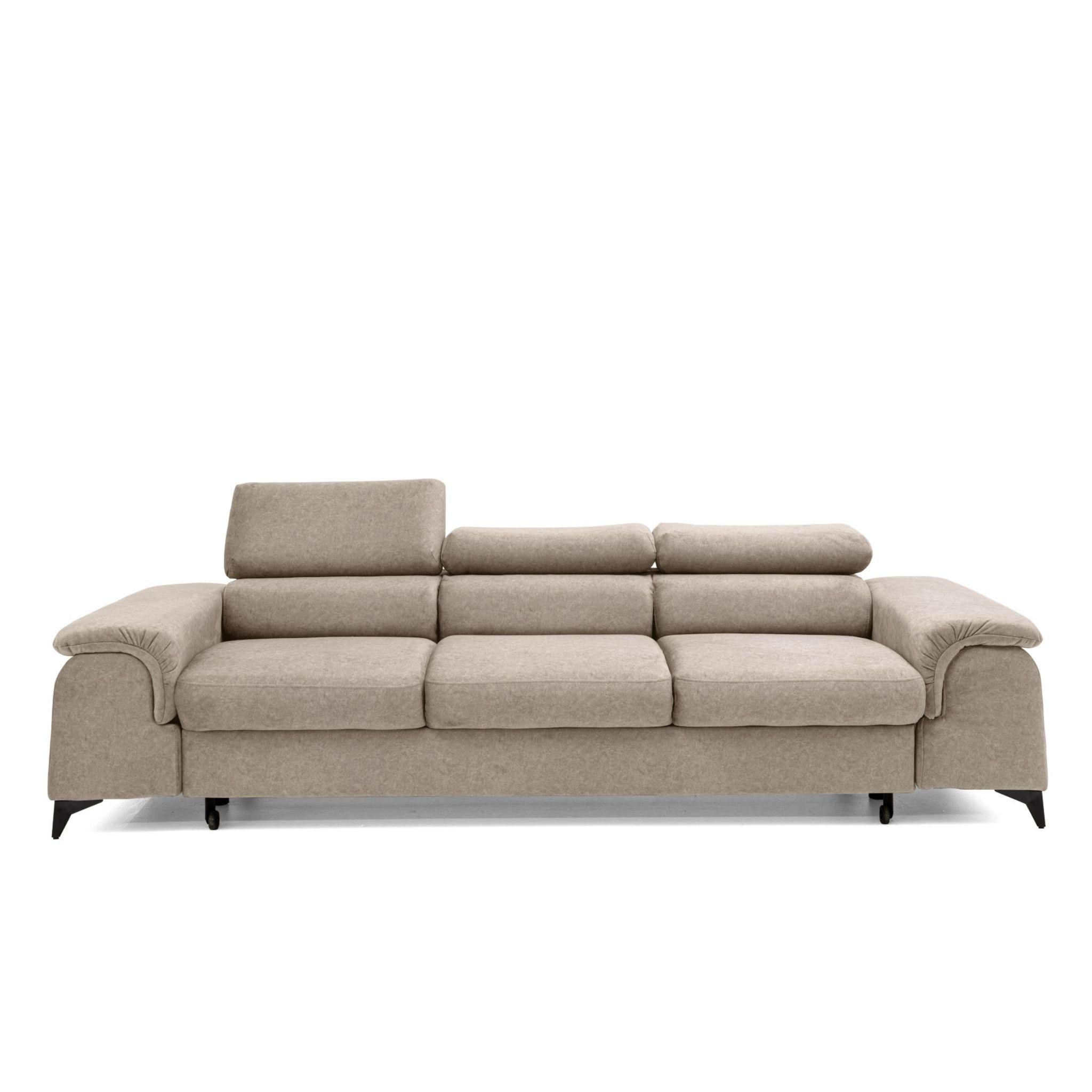 3-SITZER Sofa PLAZA mit Schlaffunktion 127x195 Velours Beige - Beige/Schwarz, Holz/Textil (260/90/100cm) - Muffo