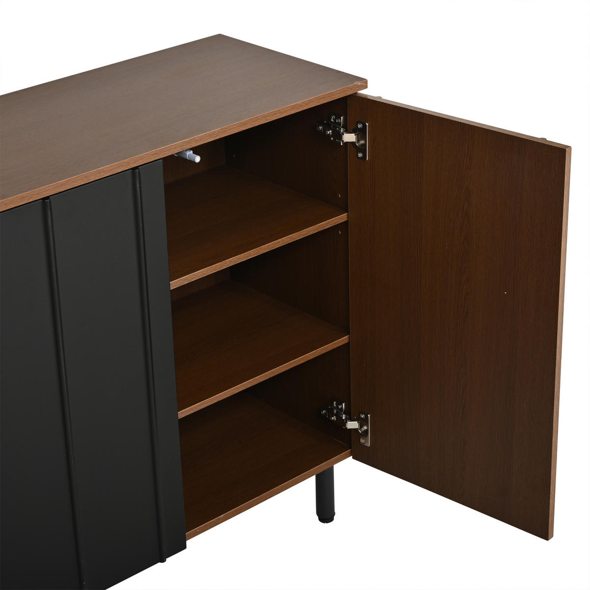 SIDEBOARD in Walnussfarben und Schwarz mit 4 Schranktüren für Küche, B160/T35/H80 cm - Walnussfarben/Schwarz, Holzwerkstoff (160/80/35cm) - STILVORA