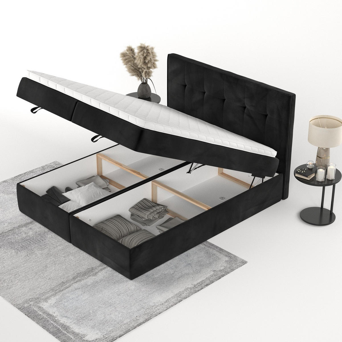 BOXBETT Tivra 180/200 cm Schwarz im Kronos Stoff - Schwarz, Holz/Holzwerkstoff (180/200cm) - AltaBeds