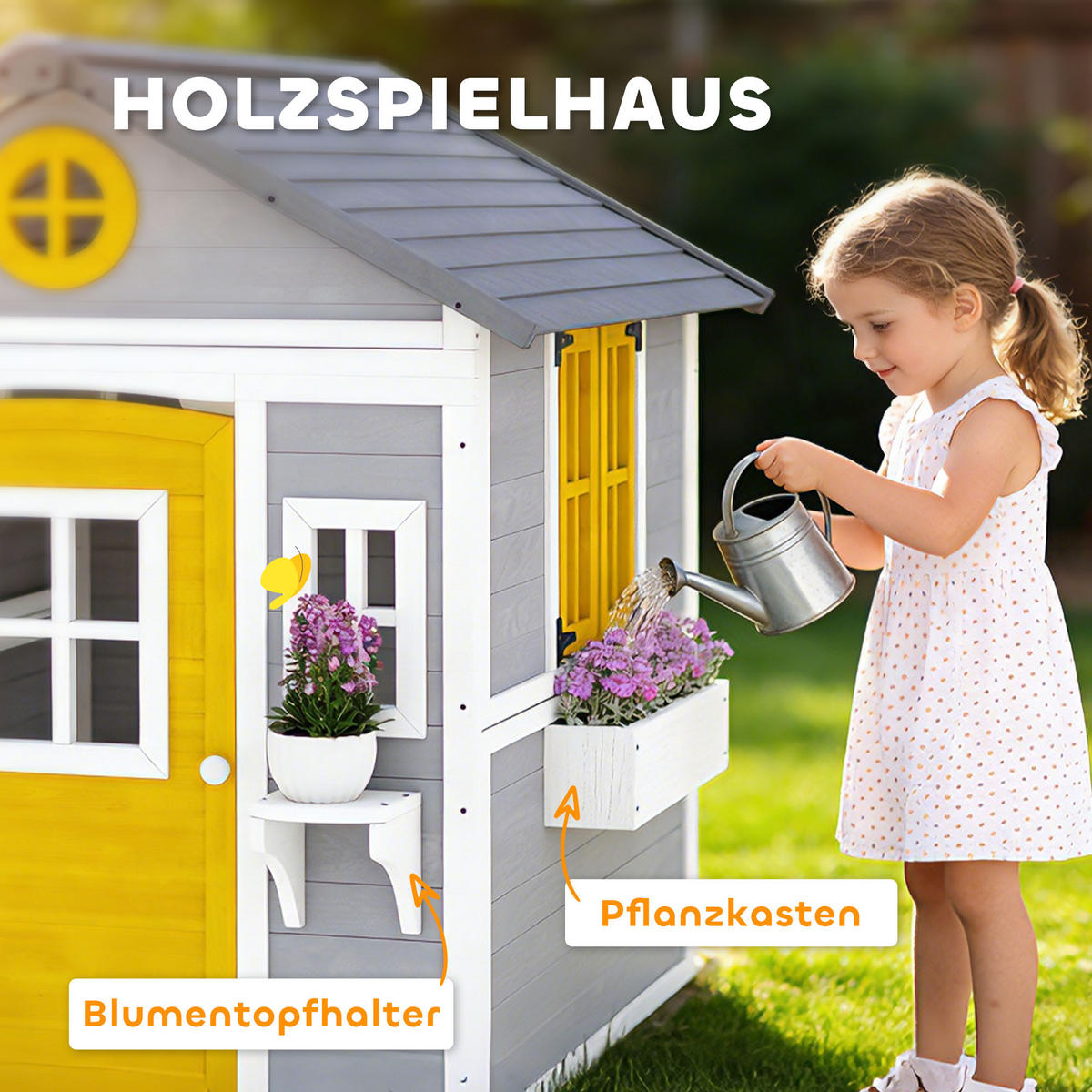 SPIELHAUS Tannenholz Grau - Grau, Holz (112/135/126cm) - Outsunny