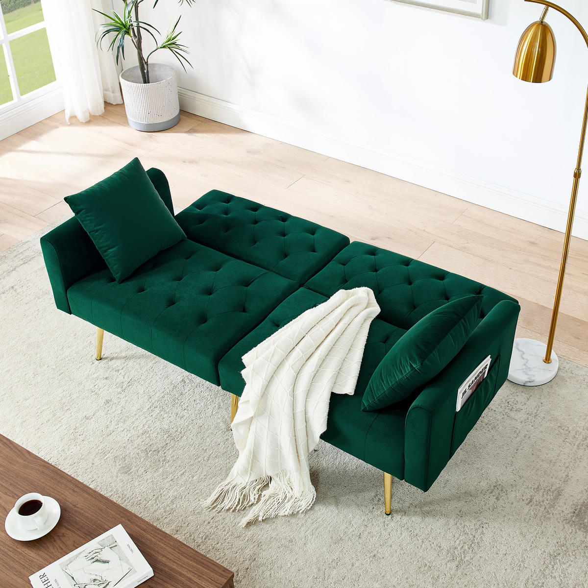 SCHLAFSOFA 177/78/74 cm in Green Samt mit Aufbewahrungstasche - Grün, Textil (78/74/177cm) - Oxeza