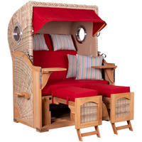 STRANDKORB Düne 2-Sitzer Teak Shell - Rot/Braun, Holz/Metall (125/170/80cm) - Mr. Deko