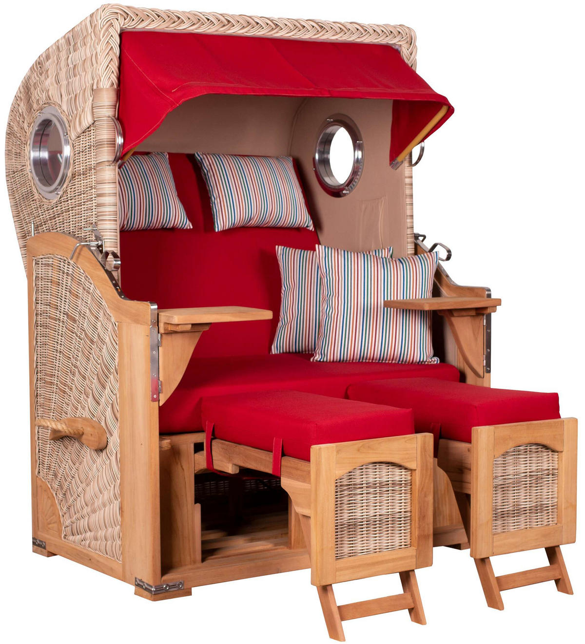 STRANDKORB Düne 2-Sitzer Teak Shell - Rot/Braun, Holz/Metall (125/170/80cm) - Mr. Deko