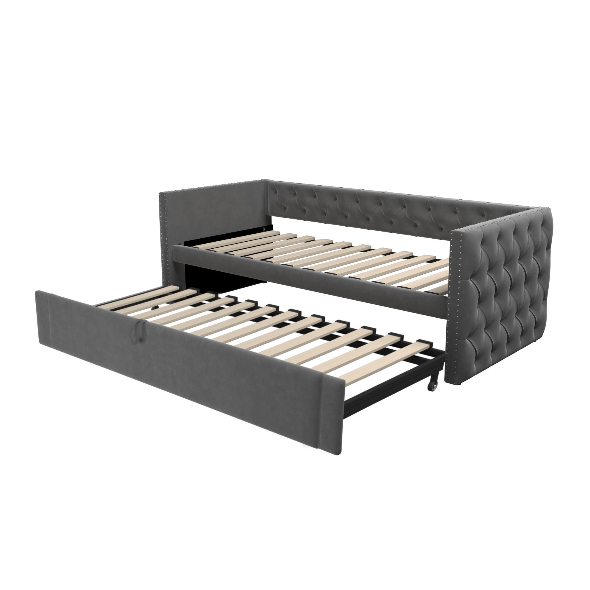 AUSZIEHBETT 90/200 cm DE-01636, in Grau, mit Lattenrost - Grau, Metall (90/200cm) - ComfortXL