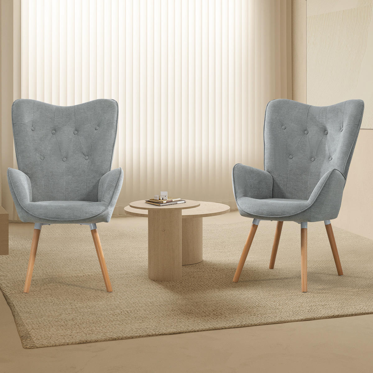 RELAXSESSEL 2er Set mit Knopfheftung in Grau - Grau, Textil (68/106/73cm) - Meubles Cosy