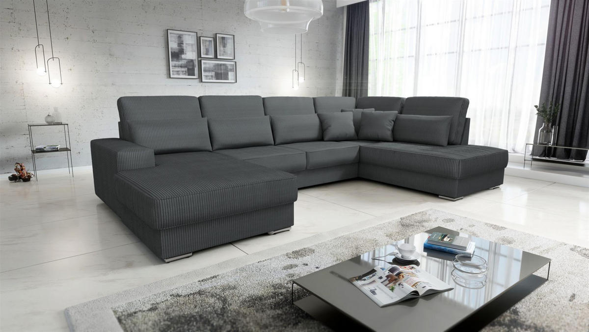 WOHNLANDSCHAFT Nevio In Scala - Dunkelgrau, Holzwerkstoff/Textil (401/88/226cm) - Fun Möbel