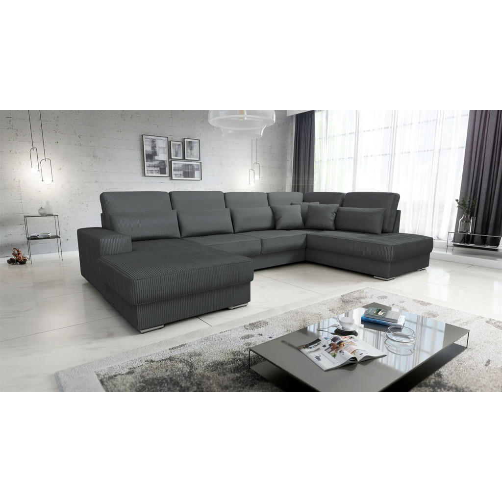 Thumbnail - Fun Möbel Wohnlandschaft, Dunkelgrau, Textil, Ottomane links, 401x88x226 cm, Wohnzimmer, Sofas & Couches, Wohnlandschaft...