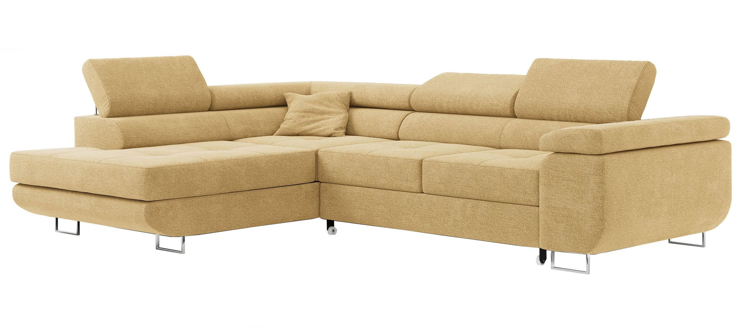 ROHOVÁ SEDAČKA GUSTAW L - Žlutý Strukturovaná látka - Levá Strana - stříbrná/žlutá, kov/textil (275/205cm) - MKS