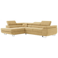 ROHOVÁ SEDAČKA GUSTAW L - Žlutý Strukturovaná látka - Levá Strana - stříbrná/žlutá, kov/textil (275/205cm) - MKS