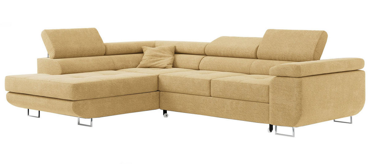 ROHOVÁ SEDAČKA GUSTAW L - Žlutý Strukturovaná látka - Levá Strana - stříbrná/žlutá, kov/textil (275/205cm) - MKS