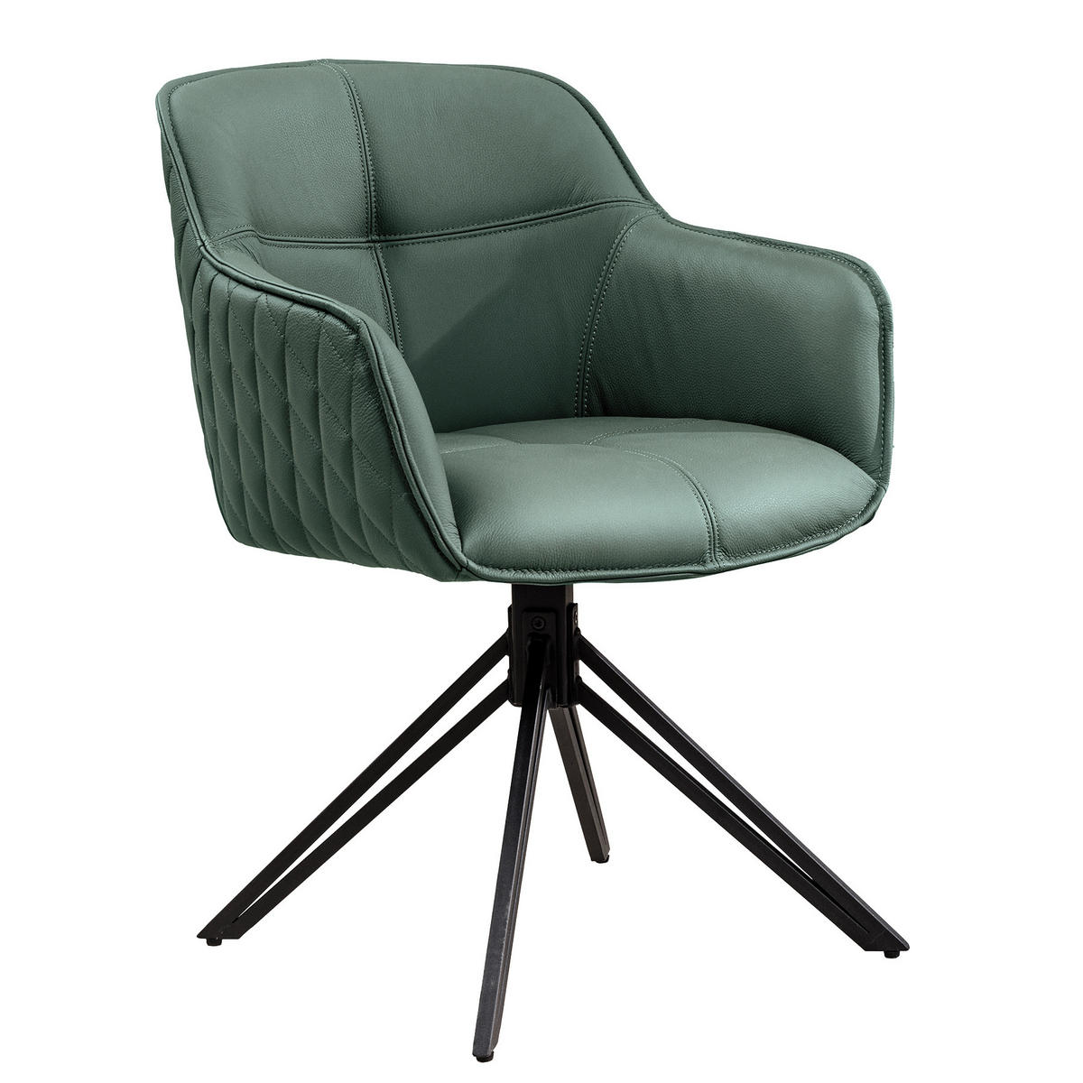 STUHL EUPHORIA Echtleder Grün 80 cm - Schwarz/Grün, Leder/Metall (58/82/60cm) - riess-ambiente