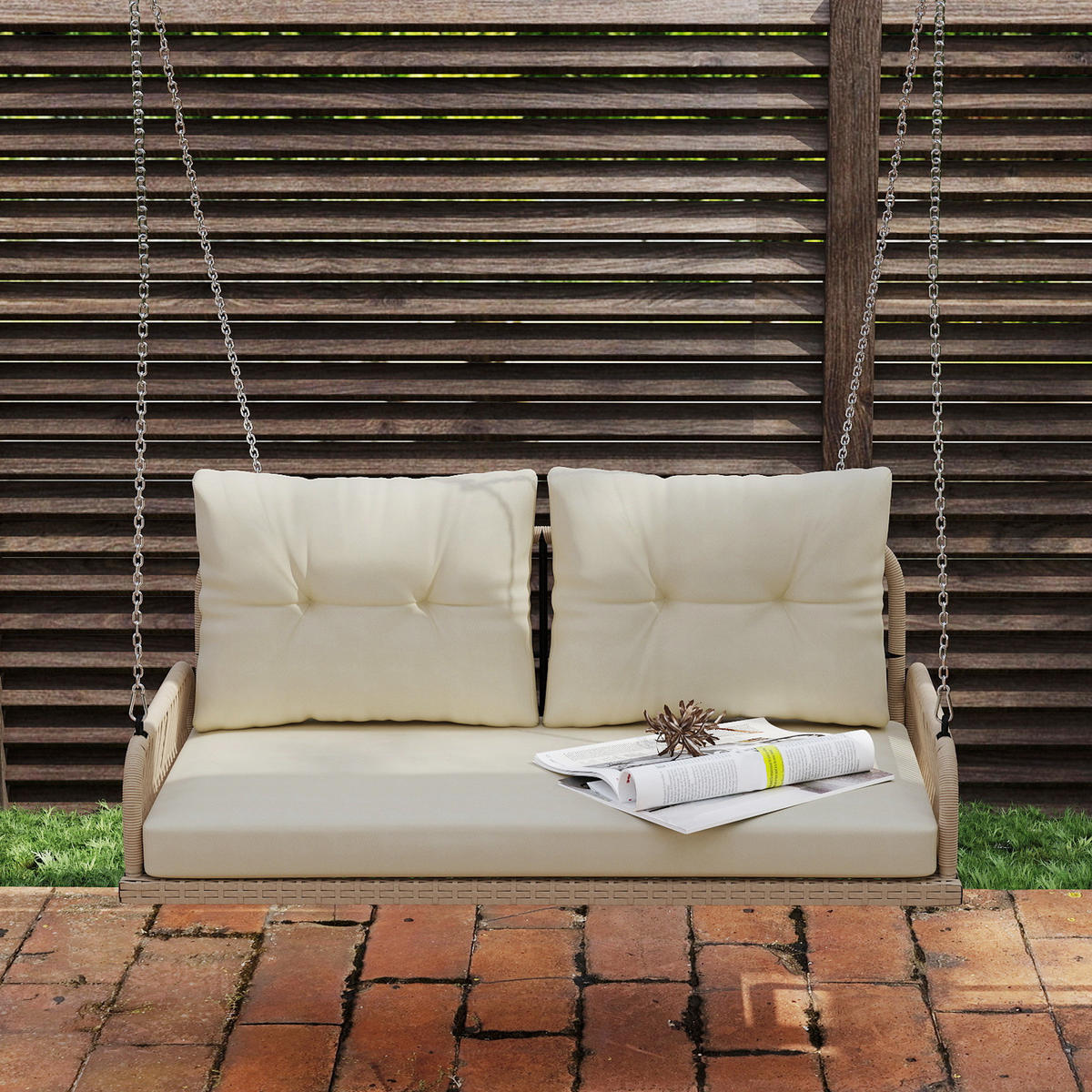 HOLLYWOODSCHAUKELL DE-06728 2-Sitzer, mit Kissen Beige - Beige, Kunststoff/Metall (115/44/66cm) - ComfortXL
