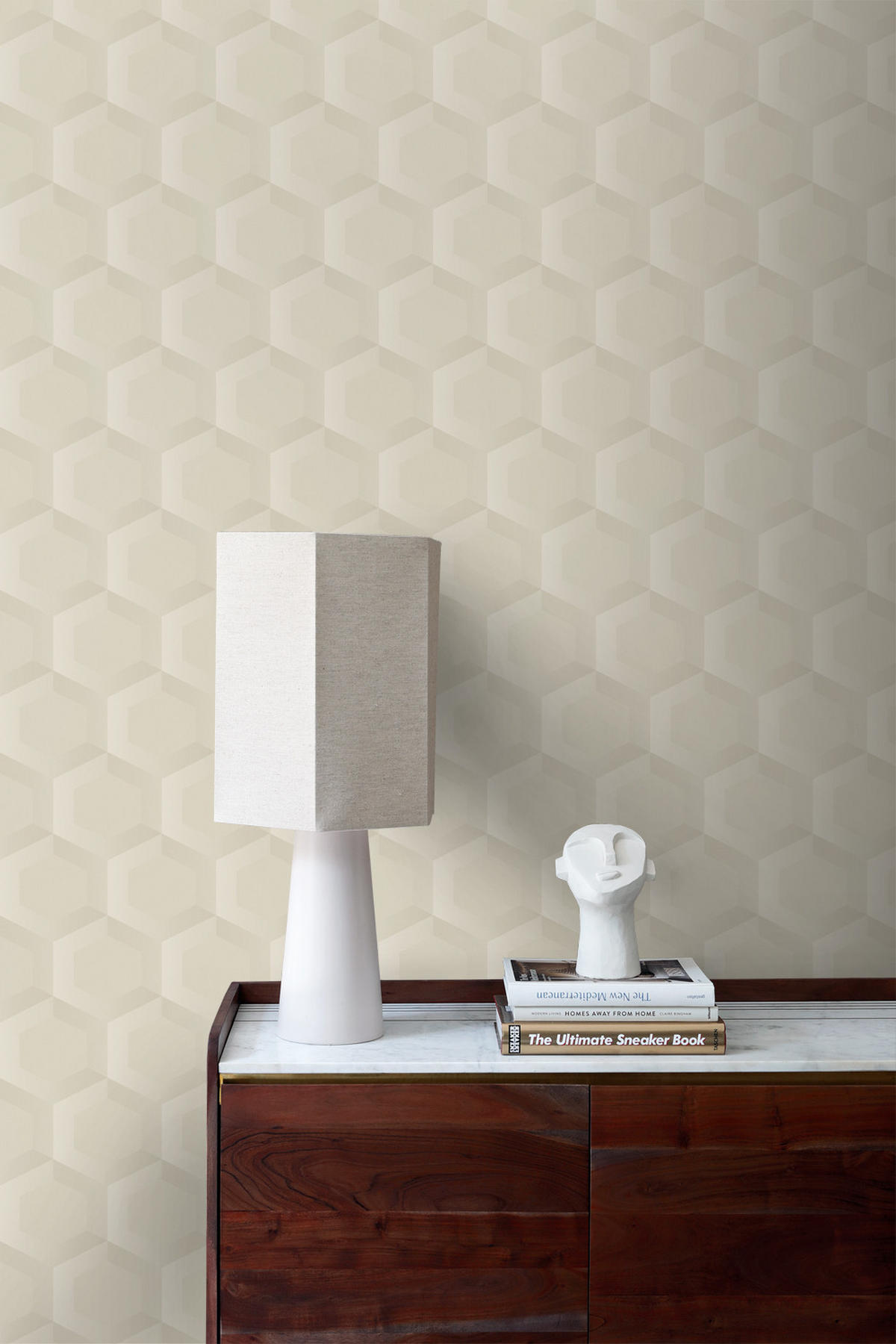 TAPETE 3D Wabenmuster 53 cm x 10.05 m - Weiß, Papier (53/1000cm) - Origin Wallcoverings