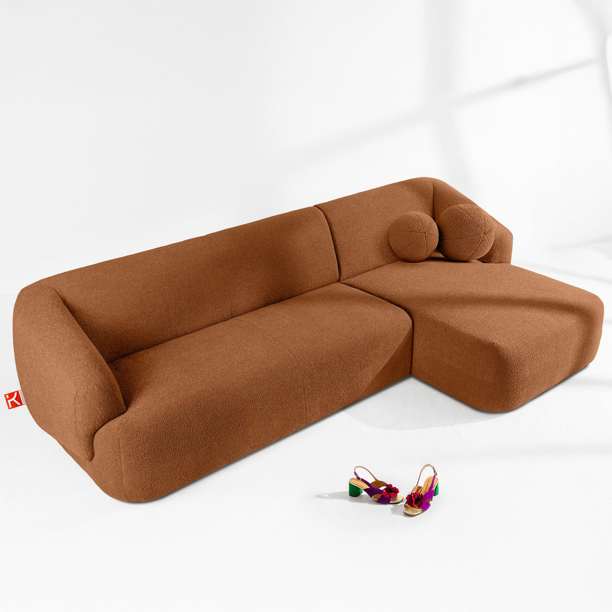 ECKSOFA RECHTS VIRA, Rost, Bouclé - Rotbraun/Schwarz, Holz/Holzwerkstoff (300/160cm) - KONSIMO®