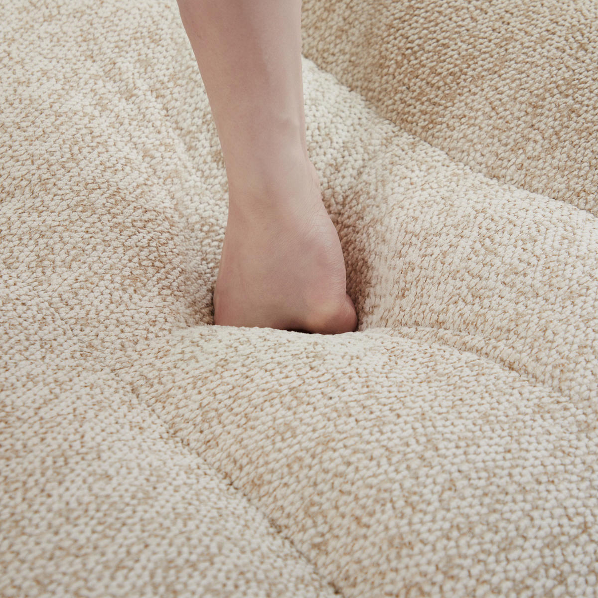 WOHNLANDSCHAFT aus granuliertem Fleece Beige-Weiß mit Ottoman, L-Form und 2-Sitzer-Funktion - Beige, Textil (210/79/165cm) - Modfu