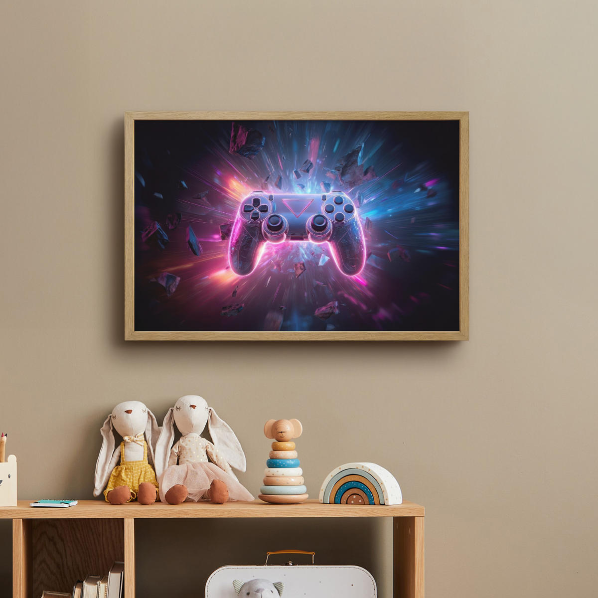 NÁSTĚNNÁ LAMPA S AKUMULÁTOREM Controller - Neon - Explosion - Abstraktní 60x40 cm - fialová, kompozitní dřevo (60/40/8cm)
