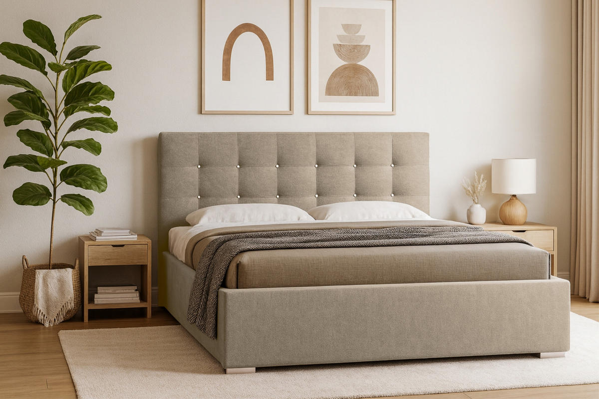 POLSTERBETT RICARDO 140/200 in Velours Beige - Beige, Holz/Holzwerkstoff (140/200cm) - Deine Möbel 24
