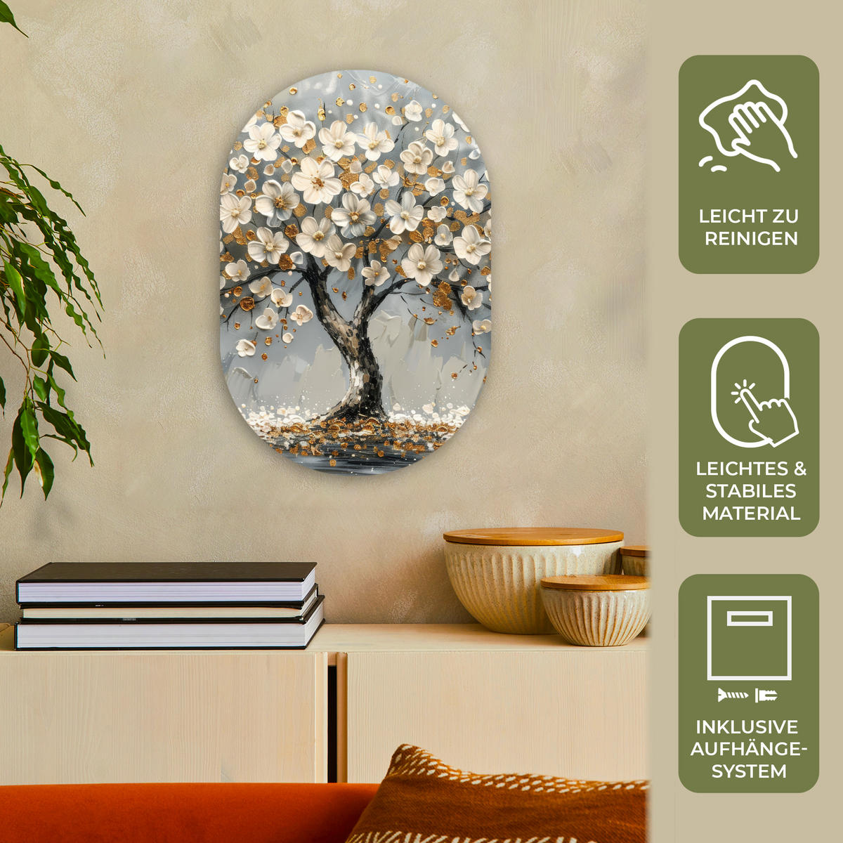 WANDBILD Baum - Gold - Blumen - Abstrakt - Kunst 40x60 cm - Goldfarben, Kunststoff (40/60cm) - MuchoWow