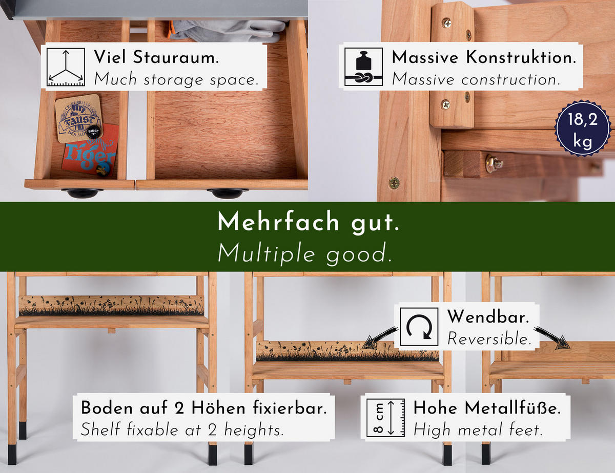 PFLANZTISCH aus Kirschbaum-Holz wetterfest , mit Schubladen, für Garten und Balkon - Braun, Holz (45/85/130cm) - WONDERMAKE