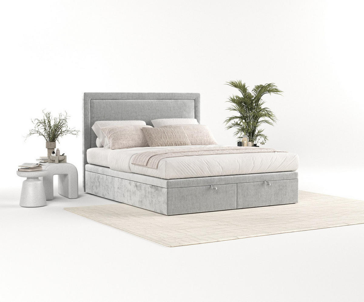 POLSTERBETT Salma mit Stauraum 200/200 cm Hellgrau im Lotta Stoff - Hellgrau/Schwarz, Holz/Holzwerkstoff (200/200cm) - AltaBeds