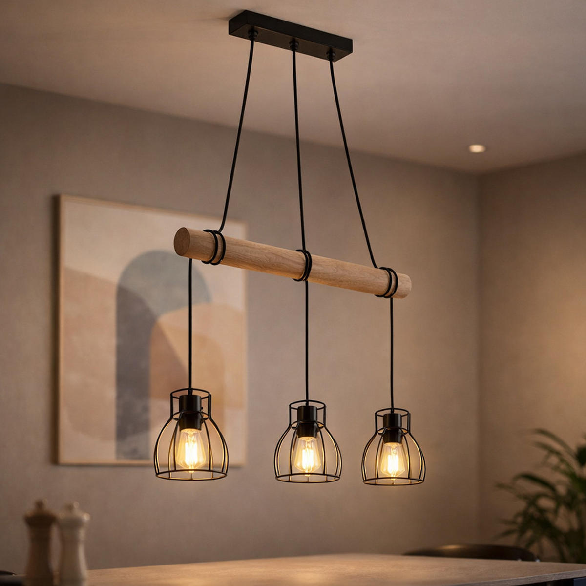 HÄNGELEUCHTE MINA Holzoptik Braun - Braun, Holz (50/14/140cm) - Globo Lighting