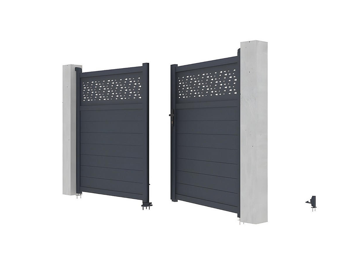 FLÜGELTOR - 300cm x 4.6cm - Aluminium - anthrazitgrau - BAZIO - Anthrazit, Metall (300/176cm) - Vente-Unique