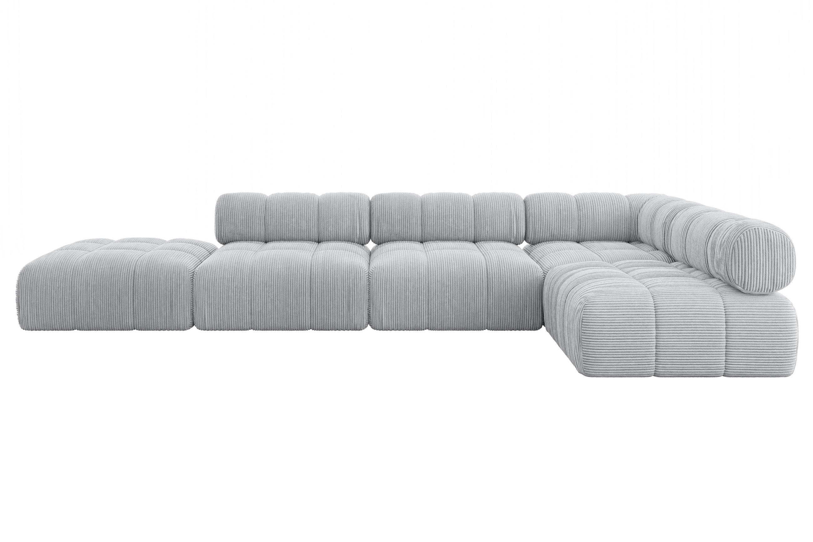 ECKSOFA modulares Sofa Favio-L2 - 380x190x70 cm Grau Cord - Grau, Holzwerkstoff/Textil (380/190cm) - ALTDECOR