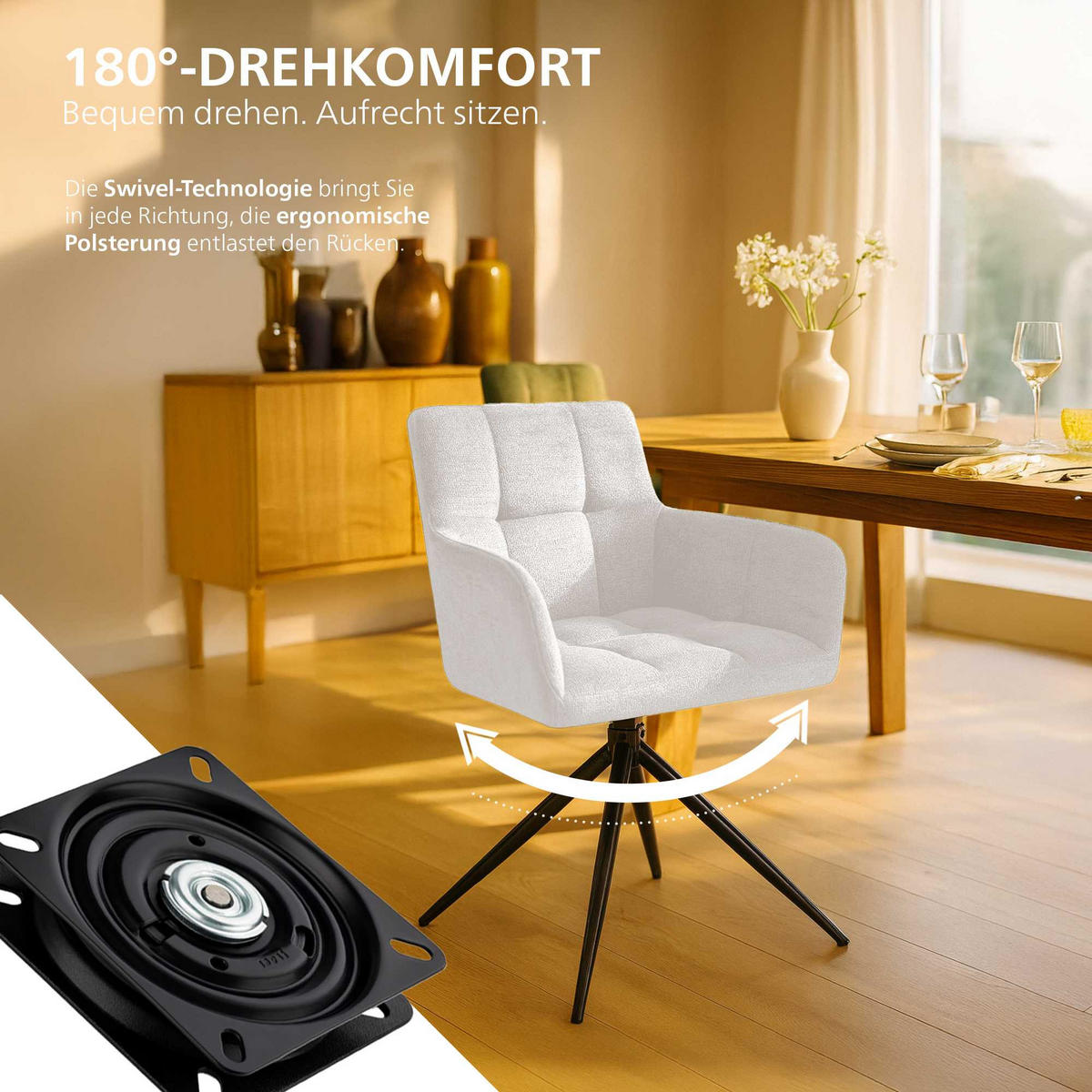 ARMLEHNENSTUHL 2er Set Stoff Creme - Creme/Schwarz, Textil/Metall (59/87/59cm) - CLP