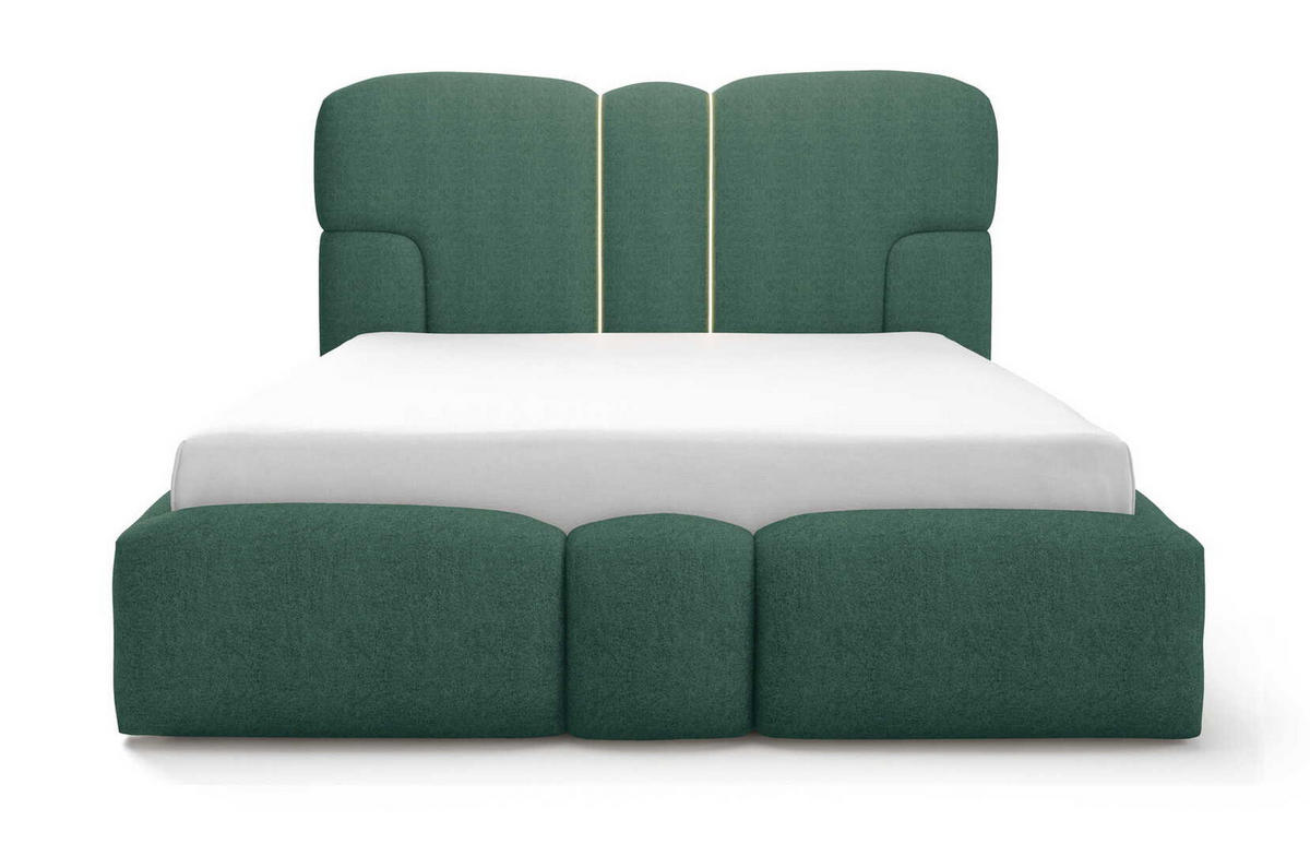 POLSTERBETT 180x200 Safron mit LED, Metall-Lattenrost, Grün - Grün, Holz/Textil (180/200cm) - Emporius