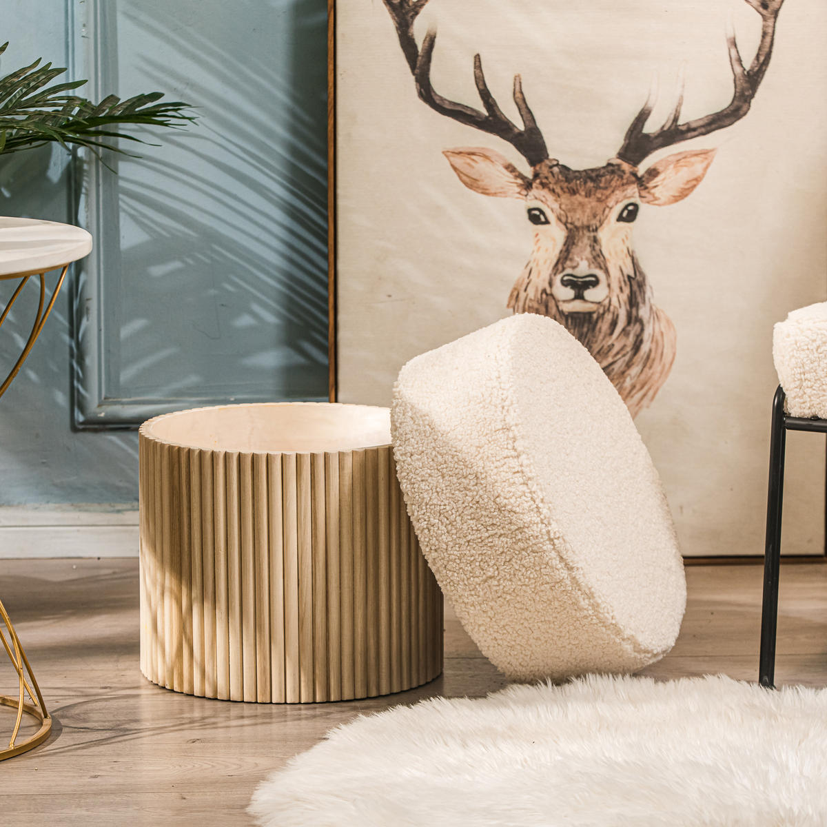 POUF Samt Weiß - Weiß, Textil (43/45/43cm) - Nordlys