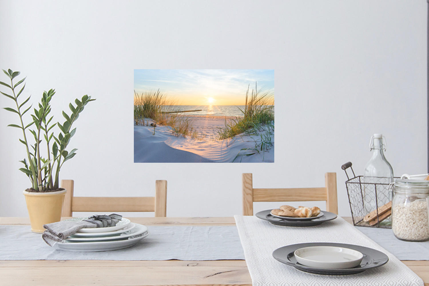 WANDTATTOO Strand - Sonne - Düne - Gras - Sand - Horizont 60x40 cm - Hellblau, Kunststoff (60/40/0.1cm) - MuchoWow