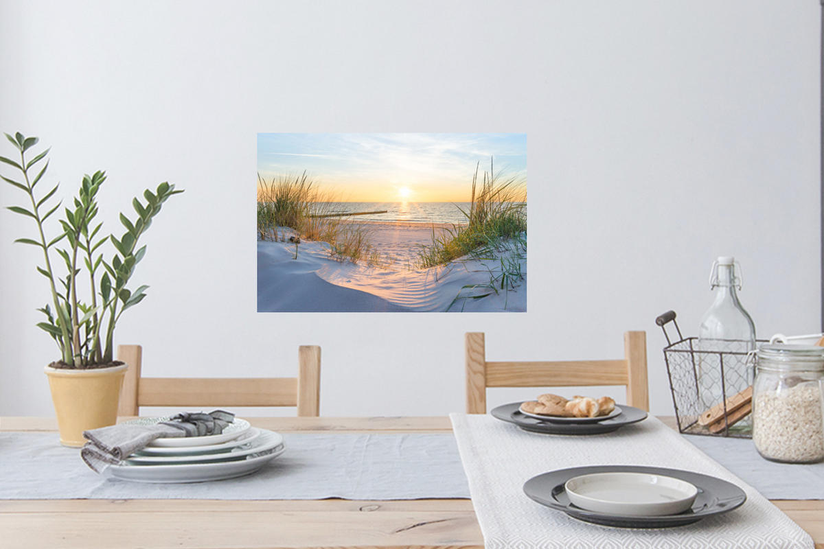 WANDTATTOO Strand - Sonne - Düne - Gras - Sand - Horizont 60x40 cm - Hellblau, Kunststoff (60/40/0.1cm) - MuchoWow