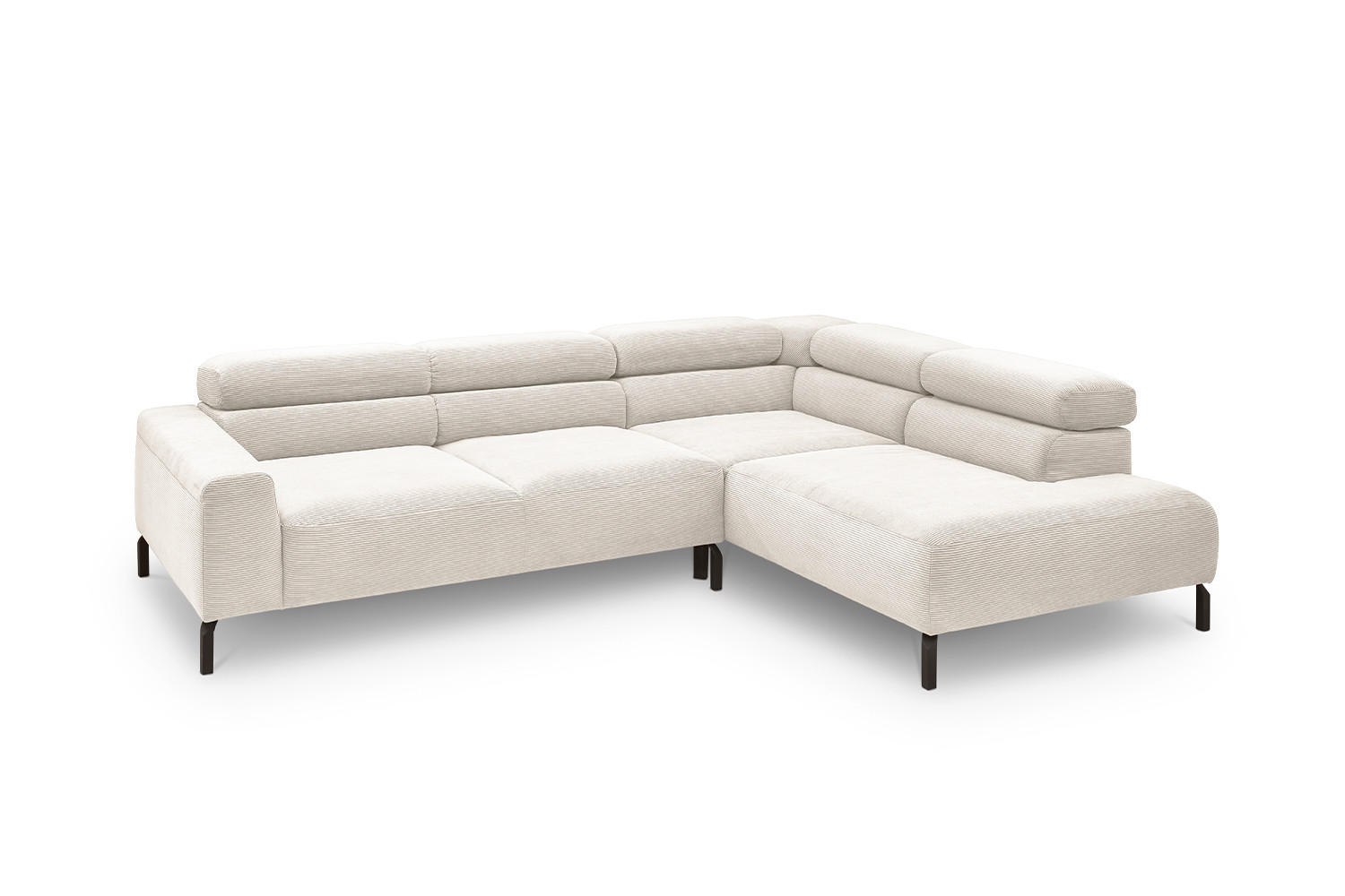 ECKSOFA MIT MOTORISCHEM SITZVORZUG DELIA Weiß Cord - Schwarz/Weiß, Textil/Metall (276/219cm) - KAWOLA