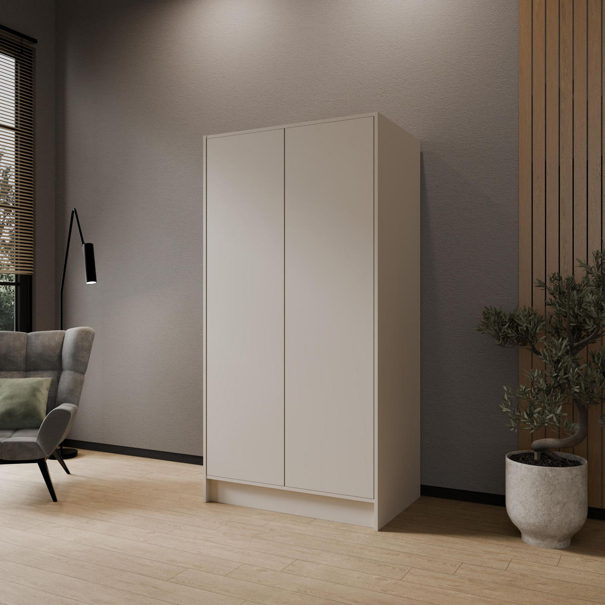 SCHRANK Kaschmir ALA Glatt Ohne Spiegel Ohne Griffe - Ecru, Holzwerkstoff (102/200/51cm) - Sepro Meble