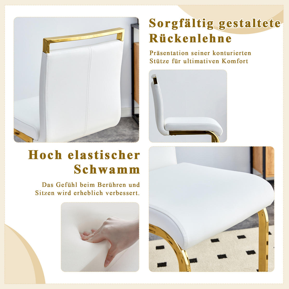 BARHOCKER 2er-Set Weiß/Gold mit Fußstütze - Weiß, Metall (46.5/96.5/39cm) - MIVRAY